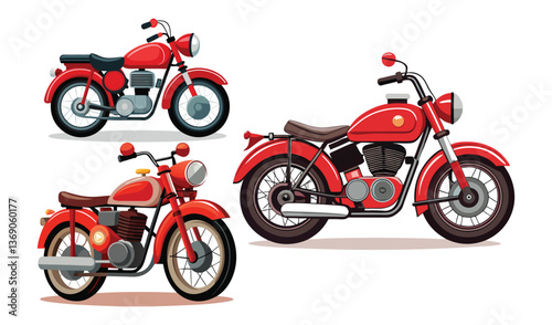 red motorcycle isolated on white set