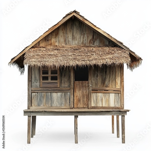 wooden old house hut isolated on white White background White background