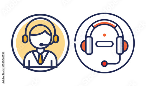 Call center customer service support agent logo vector or help desk phone operator for online hotline chat icon flat cartoon design isolated, technical online client assistance logotype