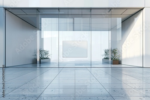High Resolution of Glass Building 3D Logo Mockup Sign Rendered