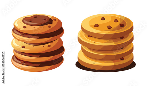Delicious chocolate and plain cookies stacks