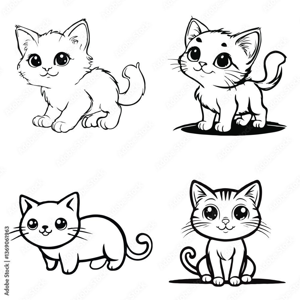 A set of funny cartoon cat illustrations