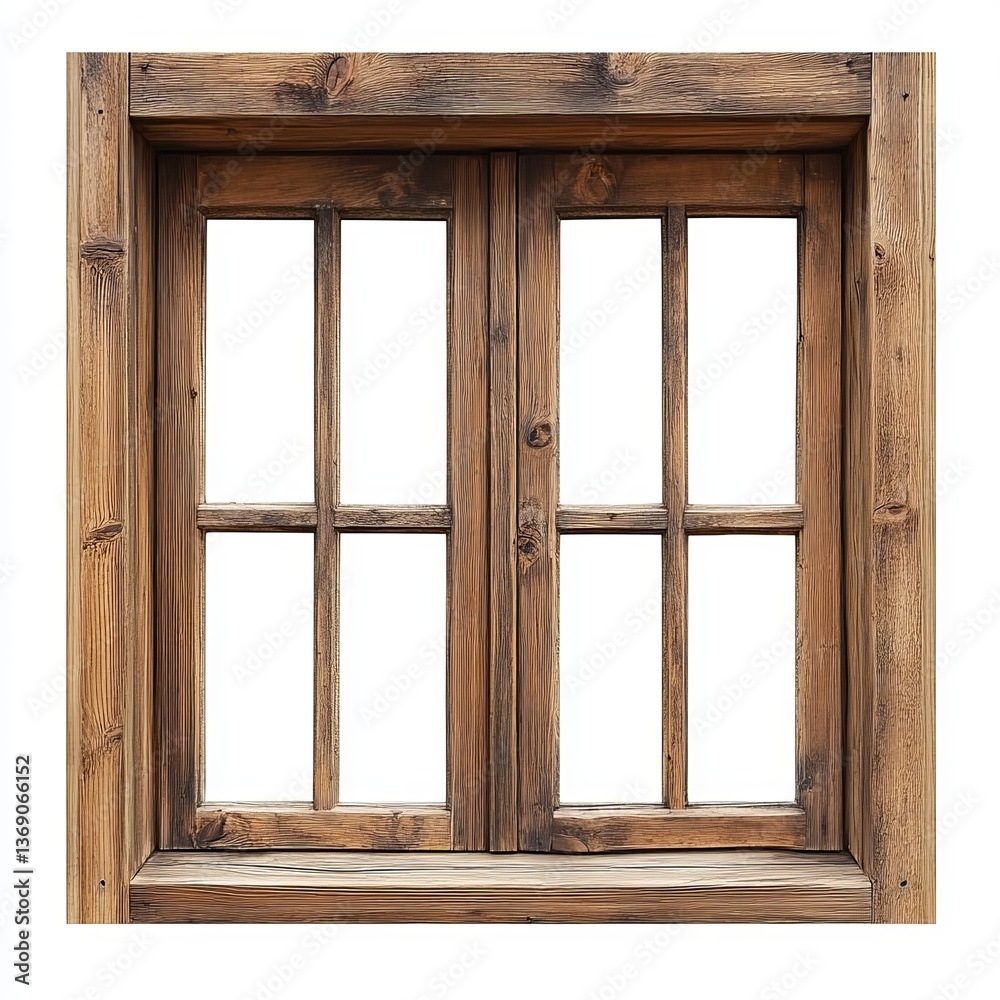 Fototapeta premium wooden window frame isolated on White background Remove White background, Clipping Path, pen tool