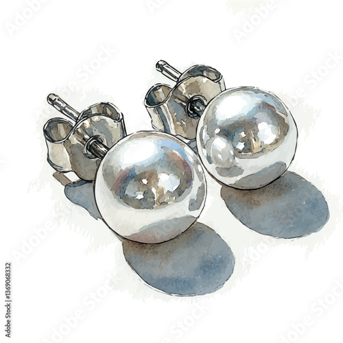 A watercolor vector illustration of Timeless pearl stud earrings pure elegance, isolated on a white background.

