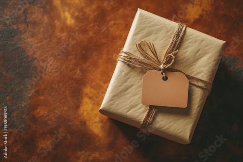 Clear Pixel Picture of Aerial View of Gift Box with a Tag Mockup