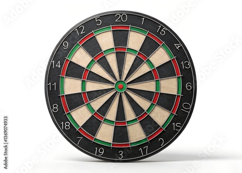 Bullseye Precision: A close-up shot of a dartboard with its segmented sections and radial lines, ready for the next round of aim and strategy. The classic design is crisp and detailed.