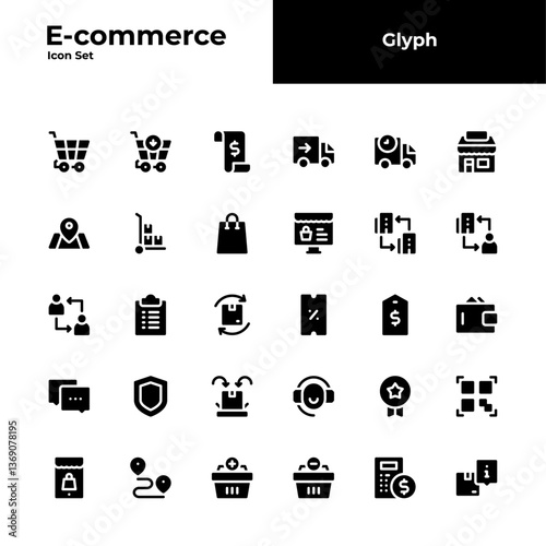 ecommerce glyph icon set. ecommerce solid icon set.