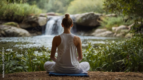 a young woman doing meditation in a calm place in nature