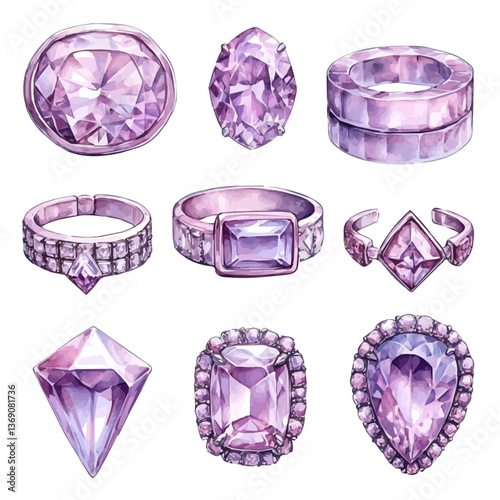 A watercolor vector illustration of Vintage jewelry set, isolated on a white background.

