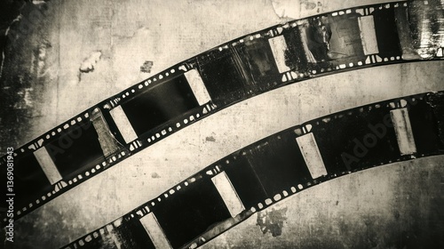 Sepia image of vintage film strips against a textured, grunge background.