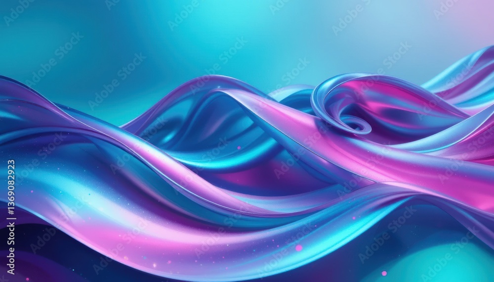 Obraz premium Holographic Teal and Magenta Waves Abstract 3D Digital Art