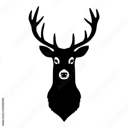 An illustration featuring a deer face silhouette set against a clean white background showing a detailed deer face with antlers and alert eyes, symbolizing grace and vigilance.