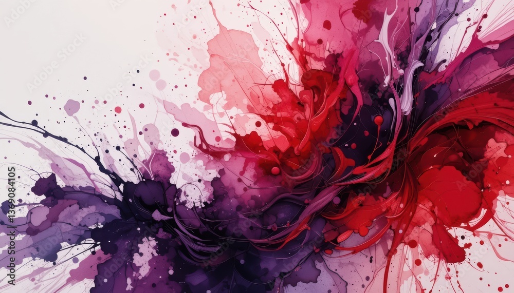 Obraz premium Dramatic Red and Purple Watercolor Abstract Painting Bold Fluid Design