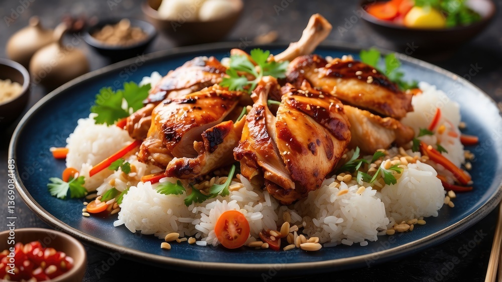 A close-up view of a black rectangular plate filled with crispy, A close-up view of a black rectangular plate filled with crispy,