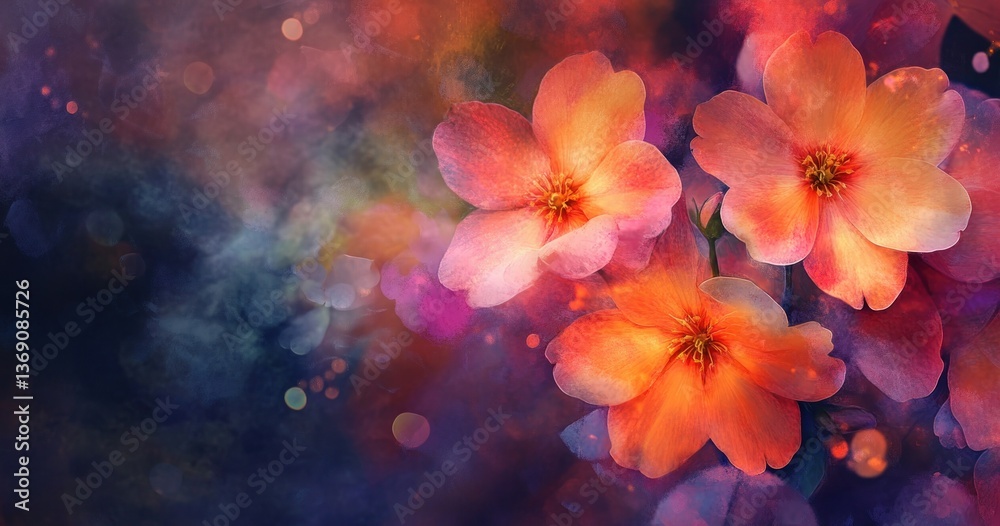 Fototapeta premium Beautiful blooming flowers with vibrant colors and a dark background