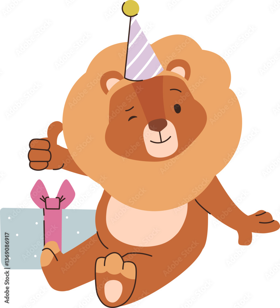 Obraz premium Lion Celebrating with Gift
