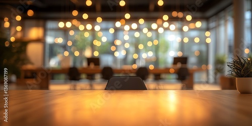 Wallpaper Mural Workspace Table Surface with Bokeh Lights and Modern Interior Background Torontodigital.ca