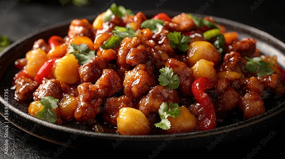 Delicious Sweet and Sour Pork Dish with Pineapple Chunks and Bell Peppers a savory and appetizing Asian cuisine Delicious Sweet and Sour Pork Dish with Pineapple Chunks and Bell Peppers a savory and appetizing Asian cuisine