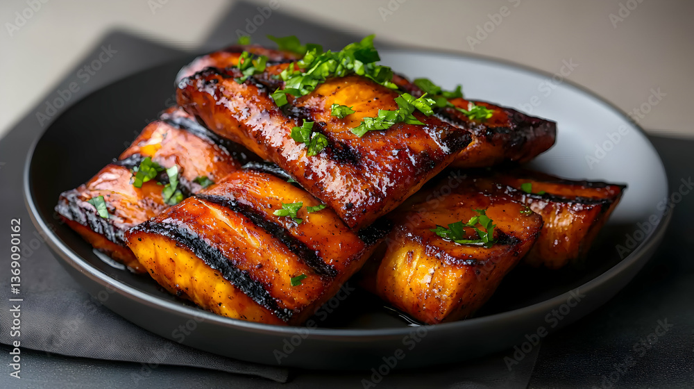 Grilled Pineapple Slices on a Dark Plate Grilled Pineapple Slices on a Dark Plate