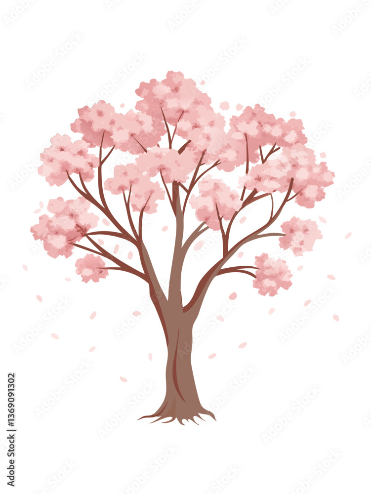 Fototapeta premium Whimsical Blossoms: A Playful Tree and Petal Collection