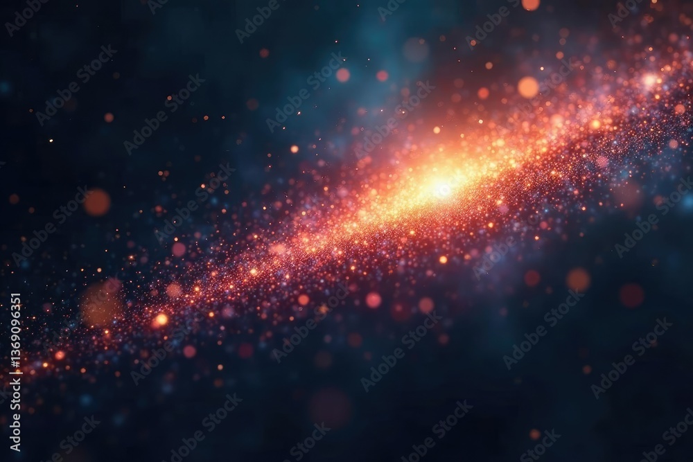 Fototapeta premium A beam of light pierces through glittering dust in the cosmos, glow, glittering dust light beam