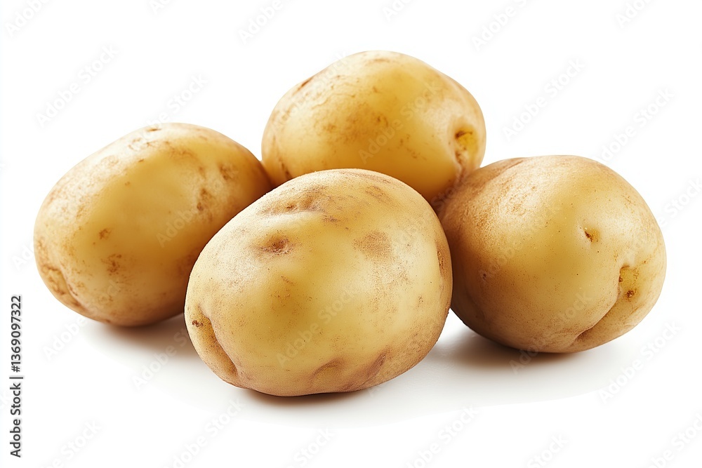 A group of fresh potatoes with natural texture, isolated on a white background A group of fresh potatoes with natural texture, isolated on a white background