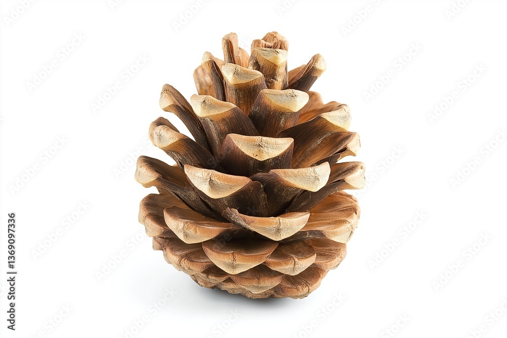 A pine cone with detailed textures, isolated on a white background A pine cone with detailed textures, isolated on a white background