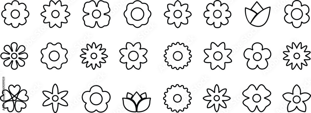 Flowers icon in line set. isolated on transparent background. Flowers icon in line set. isolated on transparent background.