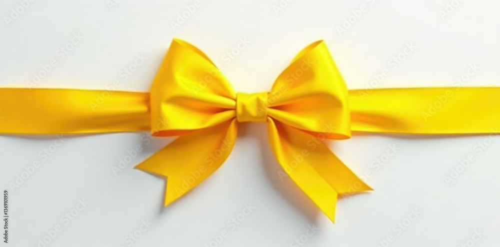 Bright yellow bow on a white background with a subtle sheen, ribbon, bow, bright Bright yellow bow on a white background with a subtle sheen, ribbon, bow, bright