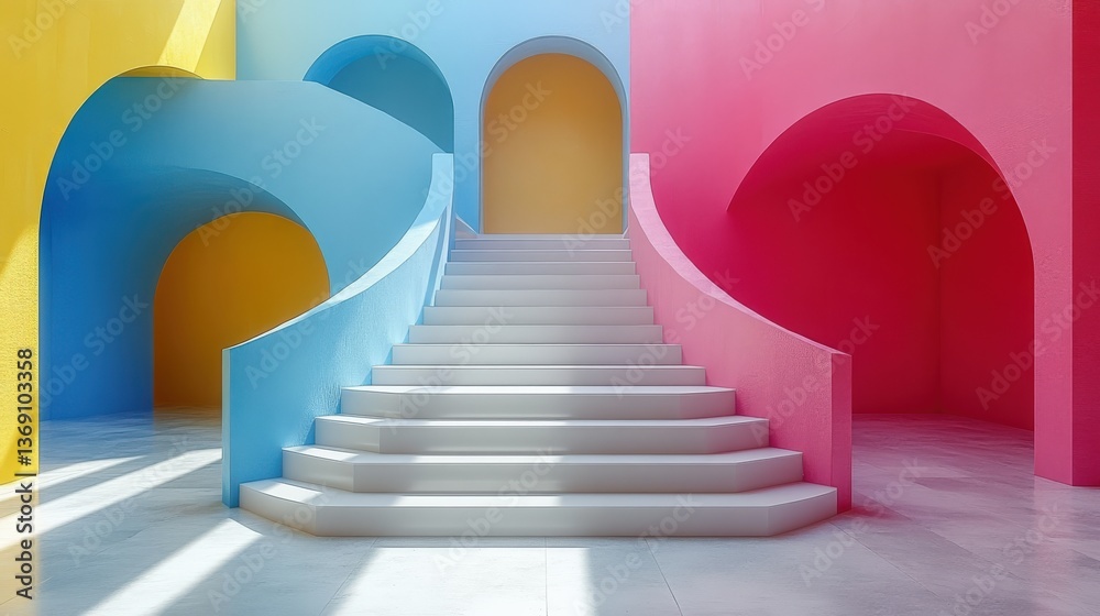 Obraz premium Vibrant Abstract Architecture with Colorful Staircase and Arches