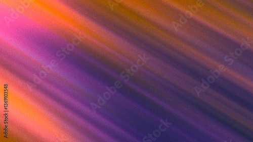 Blurred rays abstract background 8K 16:9, copy space. Bright pink orange violet purple gradient backdrop with grainy noise texture for wallpaper banner poster cover web design. Diagonal beams of light