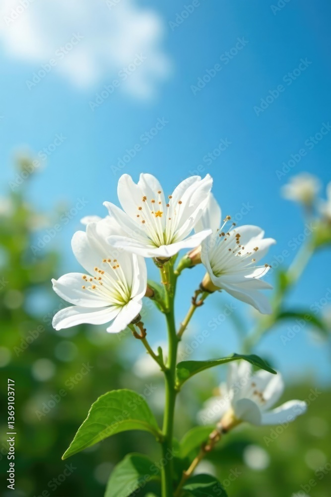 Obraz premium Delicate white lagerstroemia flowers blooming in a Florida garden on a clear blue sky, florida, bloom, nature