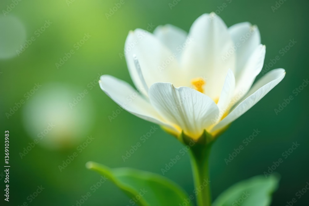 Delicate white petals unfolding from a green stem, florals, silk flowers, greenery Delicate white petals unfolding from a green stem, florals, silk flowers, greenery