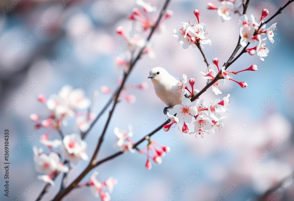 Delicate white bird cherry blossoms on slender branches against a blurred background, flowering, bird cherry tree Delicate white bird cherry blossoms on slender branches against a blurred background, flowering, bird cherry tree