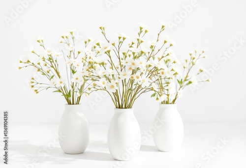 Wallpaper Mural Delicate white blooms in simple white vases, bright white background, flowers, design Torontodigital.ca