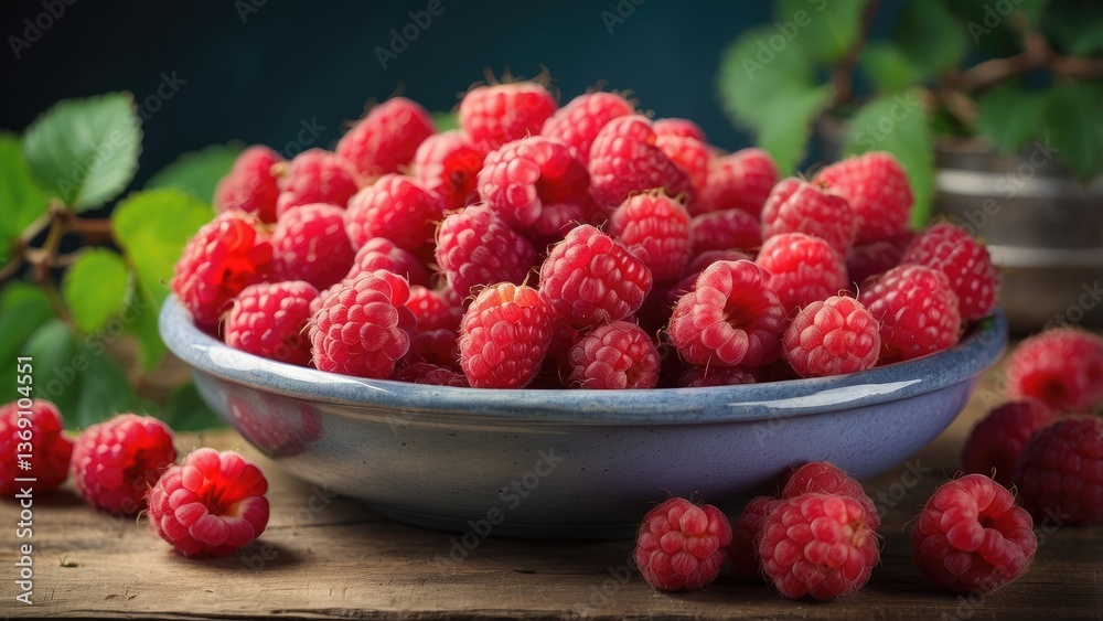 A close-up view of fresh, plump raspberries, A close-up view of fresh, plump raspberries,