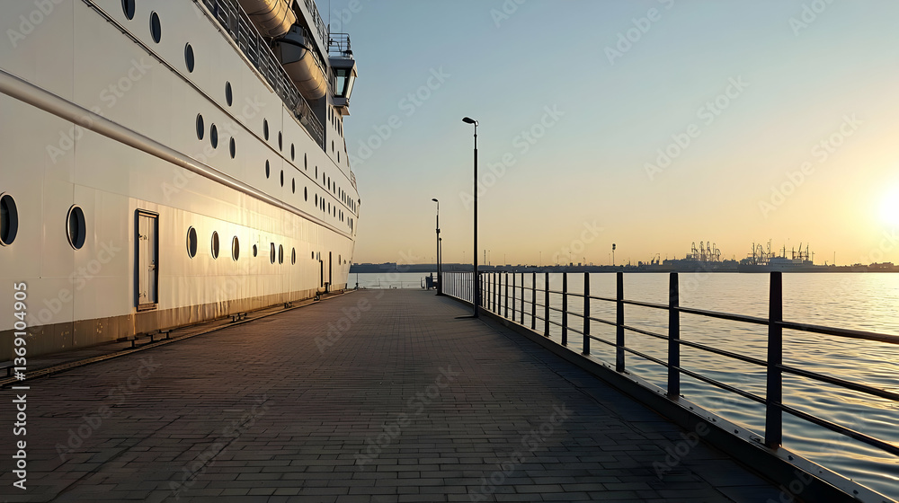 Fototapeta premium Sunrise View Of A Dock With Ship