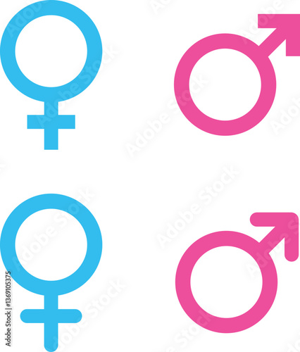 Gender symbols. Male, female sex sign gender equality icon in flat set  isolated on transparent background