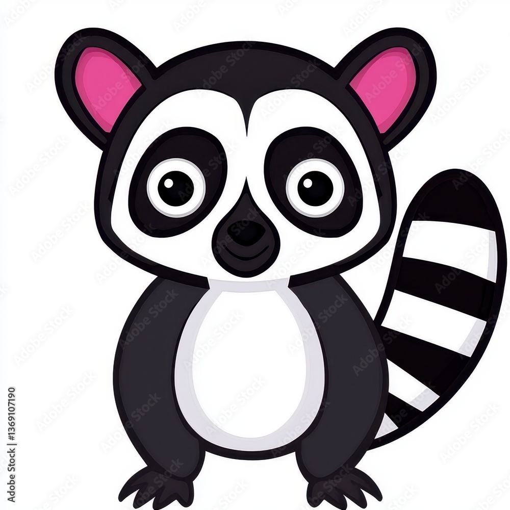 Fototapeta premium Cute Cartoon Ring Tailed Lemur Illustration