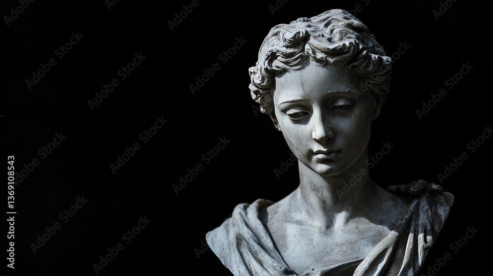 Obraz premium Classical Sculpture A Serene Marble Bust Against a Dark Background