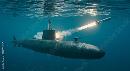 Wallpaper Mural Nuclear submarine launching a missile, AI-generated photo Torontodigital.ca