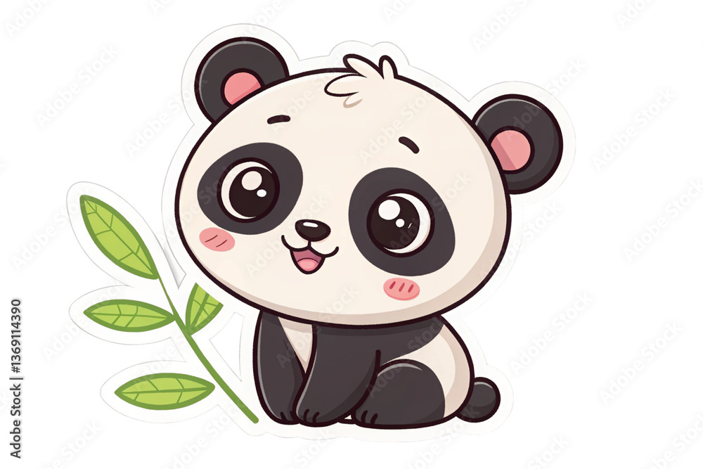 Naklejka premium Sticker template with panda in kawaii style isolated on transparent background - generated by ai