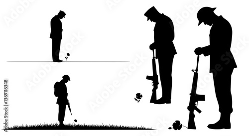 Memorial Day Black Vector Silhouette on White Background | Patriotic Tribute Illustration | Honor & Remembrance | Minimalist & Editable Design