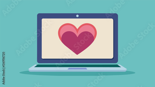 A laptop with a heart symbol on the screen representing the compassion and empathy found within the online community.. Vector illustration