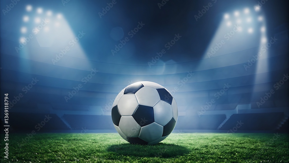 Naklejka premium Soccer ball under stadium lights ready for kickoff dramatic night