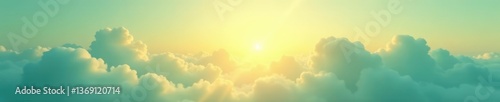 Soft mint green and pale blue merged clouds against a warm golden sunbeam, merged, soft, golden