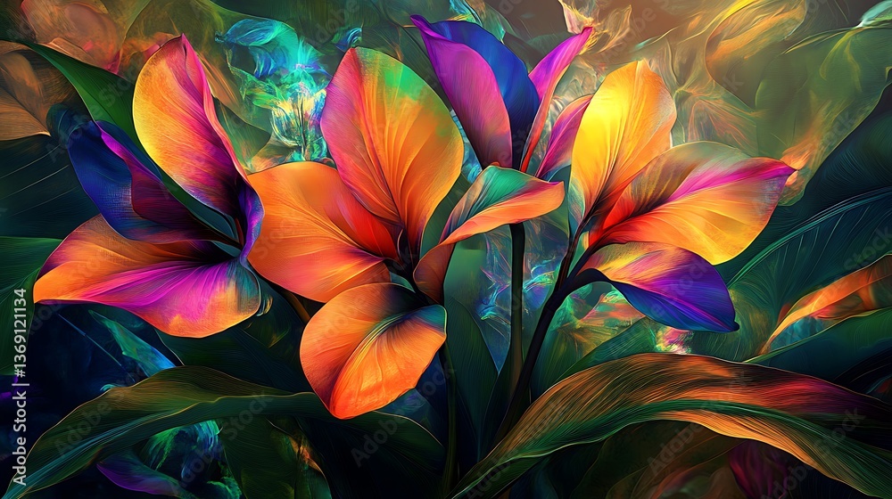 Exotic Calathea Flowers and Leaves with Vivid Color Gradient Design