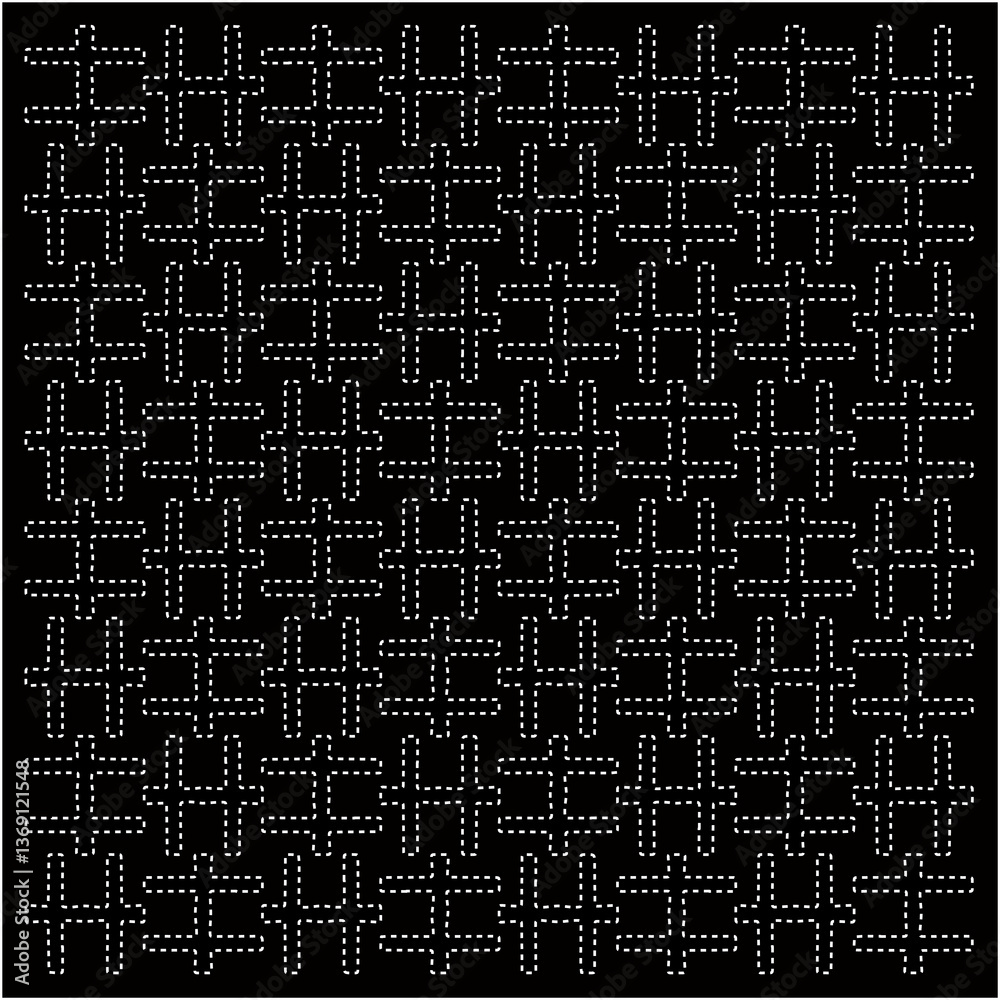 Black background with figures from dots. Black and white pattern for web page, textures, card, poster, fabric, textile. Repeating design.
Black background with figures from dots. Black and white pattern for web page, textures, card, poster, fabric, textile. Repeating design.