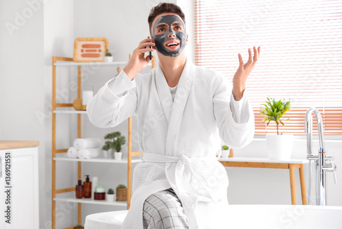 Young man with applied clay...