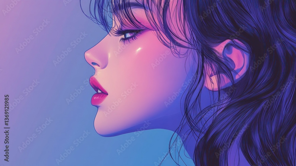 Neon profile of a woman, dreamy, vibrant colors Neon profile of a woman, dreamy, vibrant colors